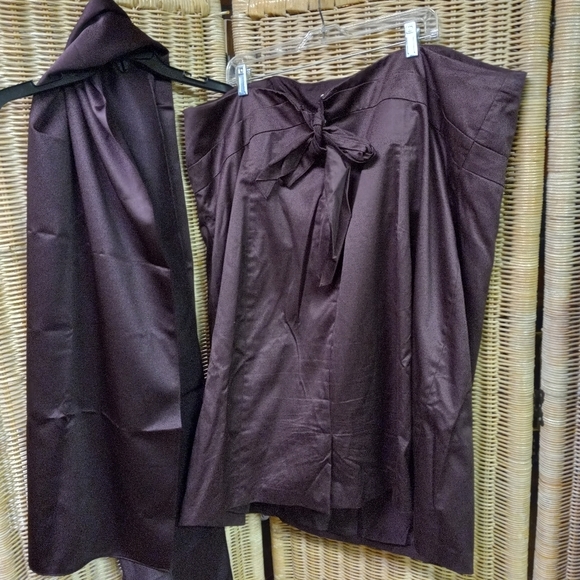 David's Bridal 2Pc Strapless Halter Dress & Wrap Brown Bridesmaid Size 26/50 - Picture 2 of 13